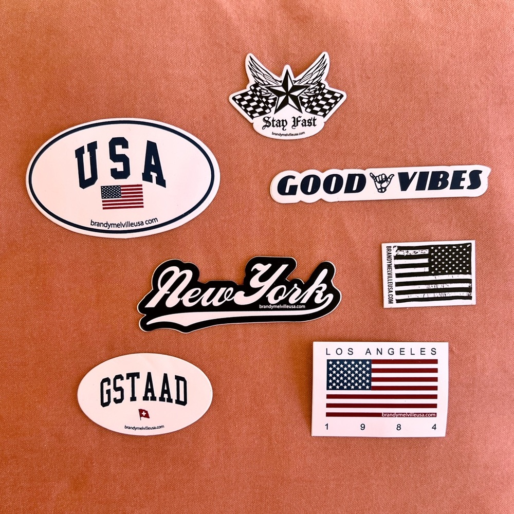 🏴‍☠️ Rare Brandy Melville Stickers/ Stay Fast Good Vibes GSTAAD New York flag
